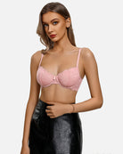 Light pink lace balconette bra with scalloped edges and underwire cups