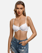 White lace balconette bra with underwire cups and scalloped lace trim