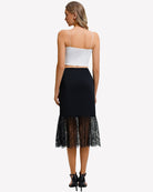 Dark navy lace half slip underskirt with scalloped lace hem.