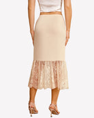 Light beige lace half slip underskirt with lace ruffle hem.