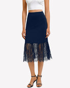 Navy lace half slip underskirt with scalloped lace hem.