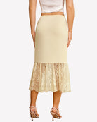 Beige fitted half slip underskirt with lace trim at the hem