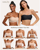 Strapless wireless bra shown in nude and black colors, with molded cups