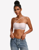 White strapless wireless bra with thin adjustable straps and molded cups