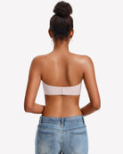 White strapless wireless bra back view with smooth wide band