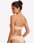 Nude strapless wireless bra back view with smooth molded band