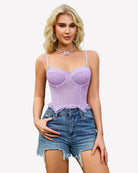 Lilac lace underwire bustier corset top with adjustable thin straps