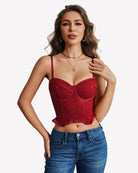 Wine red lace underwire bustier corset top with sweetheart neckline