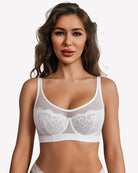 White sheer mesh lace underwire bra with unlined cups and scalloped lace edge trim