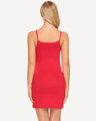 Mini slip dress with spaghetti straps, square back, solid dark red