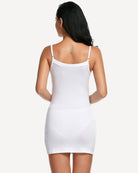 Mini slip dress with spaghetti straps and low back, solid white
