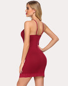 Wine red lace chemise slip dress, low back with spaghetti straps, lace hem