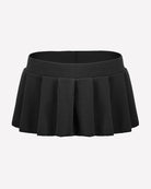 Black pleated ruffle skirt, short length, gathered skirt panels.