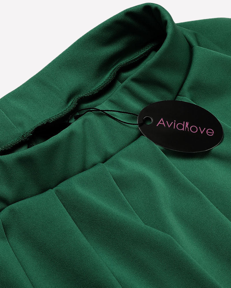 Pleated ruffle mini skirt in dark green with gathered waist and layered hem