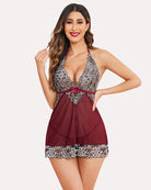 Wine red V-neck lace babydoll with black floral lace neckline, bow, and lace hem