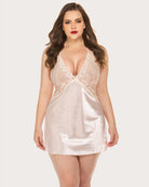 Lace V-neck satin nightwear in white with floral lace cups and thin straps