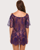 Purple lace babydoll with back yoke and flutter sleeves