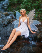 Plus size lace fairy lingerie dress, white lace bodice, V-neck, layered asymmetrical skirt