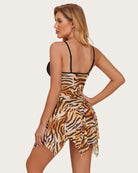Leopard print lace babydoll with black lace cups and layered ruffle mini hem