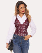 Burgundy lace one-piece teddy with scalloped cups and lace-up center detail