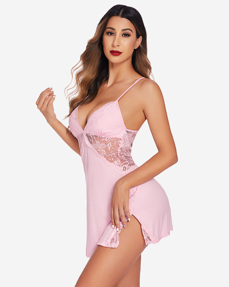 Light pink lace babydoll chemise, low scoop back with lace trim