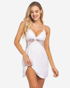 White lace babydoll chemise with V-neck and adjustable spaghetti straps