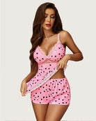 Pink heart lace cami pajama set with matching shorts