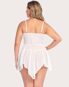White lace babydoll with thin straps and pleated sheer skirt