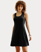 Black racerback tank nightgown dress, sleeveless, above-knee flare