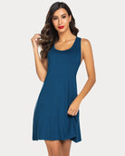 Blue racerback tank nightgown dress with scoop neckline and A-line skirt