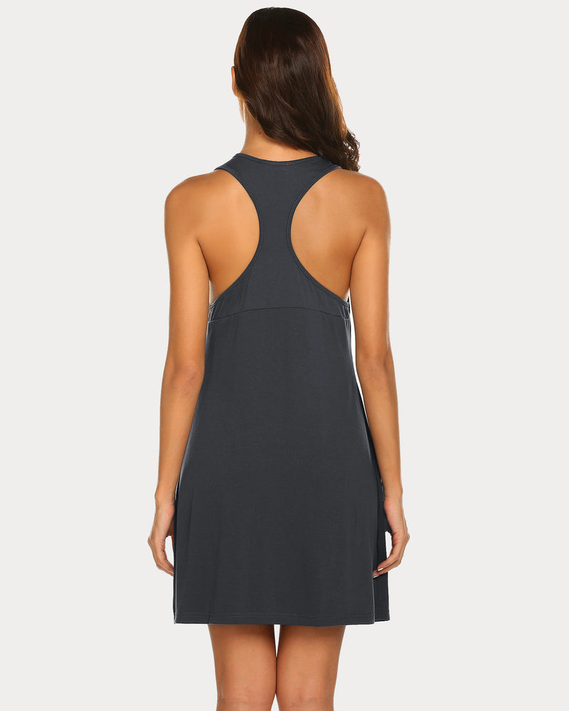 Dark gray racerback tank nightgown dress back view with open racerback design