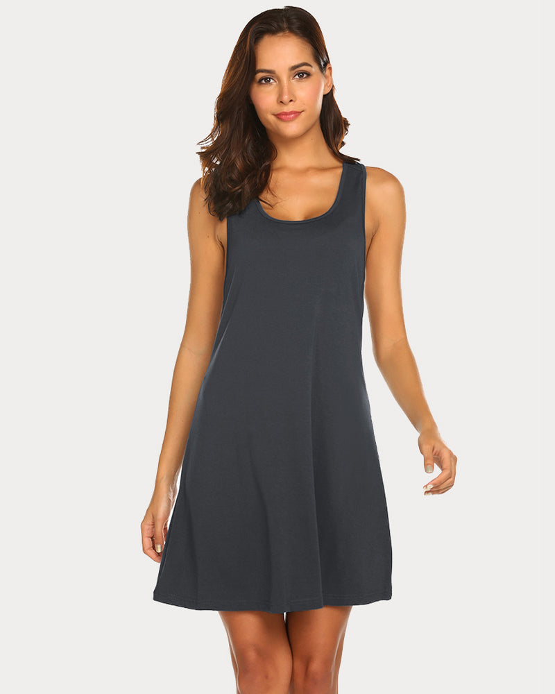 Dark gray racerback tank nightgown dress front view with scoop neckline