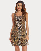 Leopard print sleeveless sleep dress with racerback and short hem