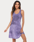 Purple racerback sleep dress, sleeveless scoop neck with curved hem