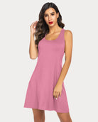 Racerback tank nightgown dress in dusty pink, sleeveless scoop neck, relaxed A-line
