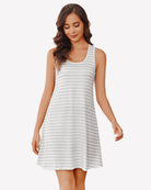 Gray striped racerback sleep dress with sleeveless racer back and flared skater hem