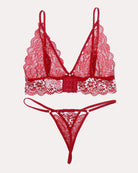 2-piece lace bra and panty set, red lace bra and thong panty set