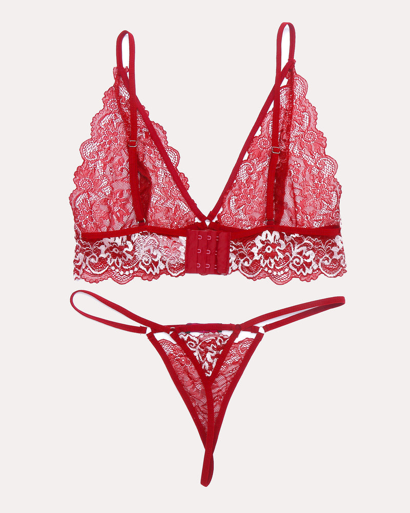 2-piece lace bra and panty set, red lace bra and thong panty set