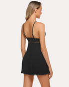 Lace V-neck modal babydoll with lace back panel and scalloped hem, dark color