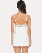 White lace back modal babydoll with thin straps and scalloped lace hem