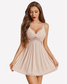 Floral print slip dress, light champagne with lace V-neck bodice and gathered skirt