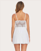 Back view lace modal full slip sleep dress in white with lace bodice