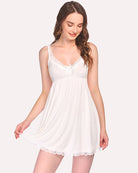 White lace nightgown slip dress with lace-trim neckline and scalloped lace hem