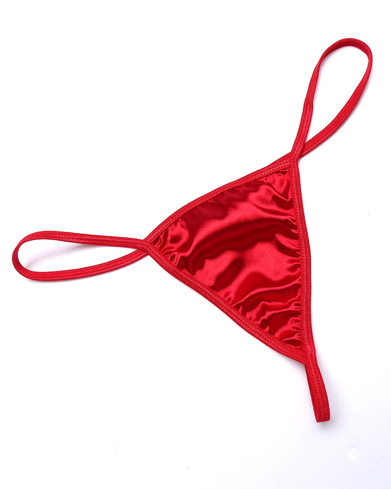 Red satin G-string with thin strappy waistband
