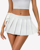 Pleated mini skirt with bow tie, accordion pleats, white