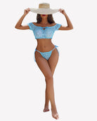 Light blue lingerie bra and matching tie-side panties set with gathered cups