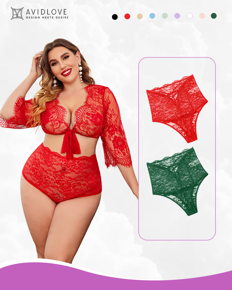Invisible lace full-coverage panties in red floral lace with scalloped leg openings.