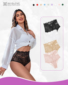 Invisible lace full-coverage panties, black lace with floral detailing and scalloped trim.