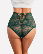Dark green lace hipster panties with crisscross front tie