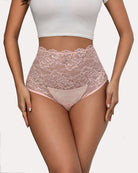 Invisible lace full coverage panties, light pink sheer lace with scalloped edges
